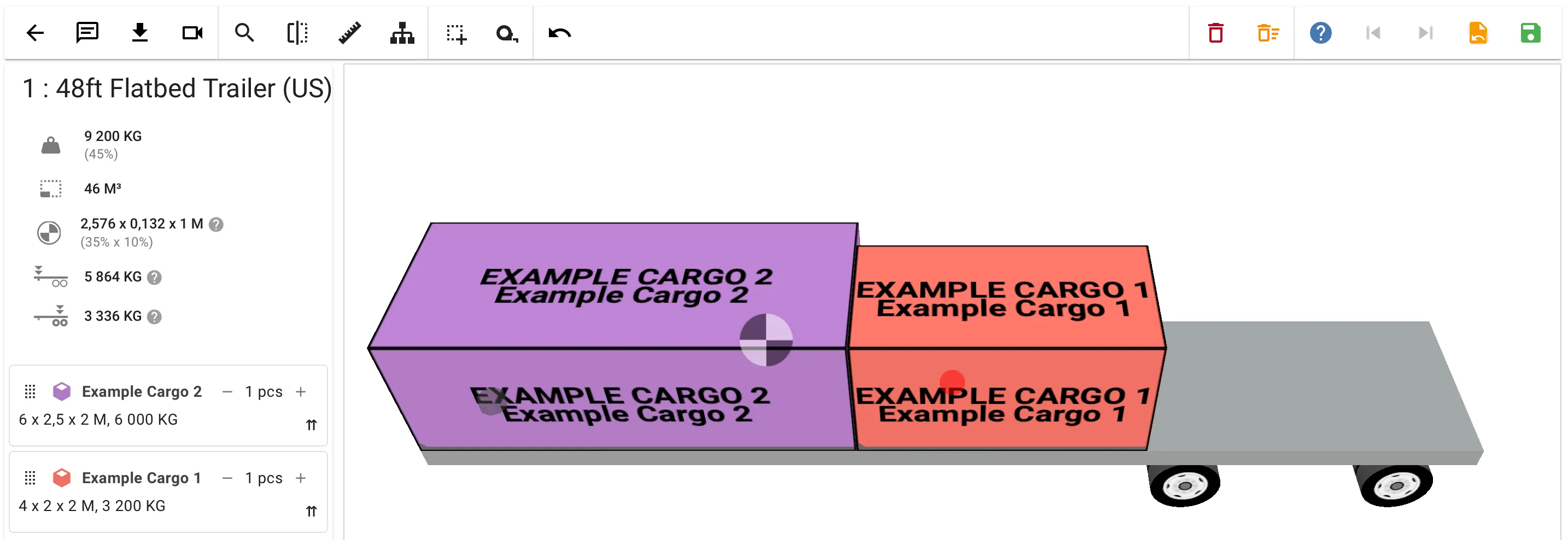 Interactive view showing axle weights on a loaded trailer