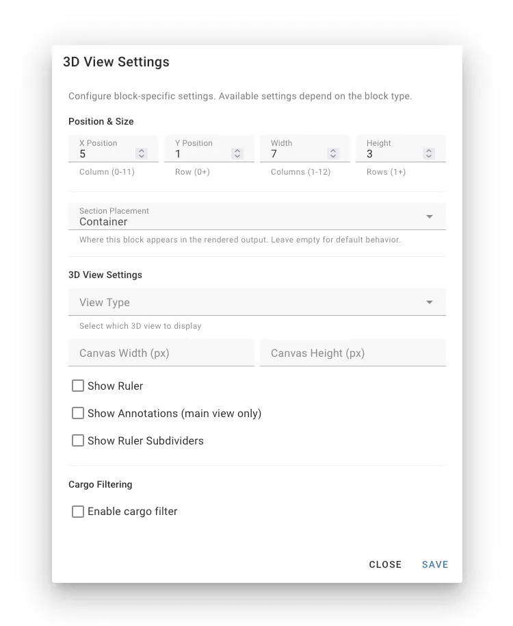 Block settings dialog