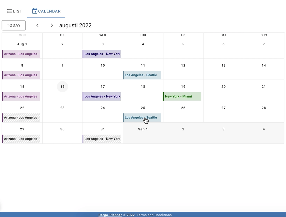 In the calendar view you get an quick overview of your loadplans