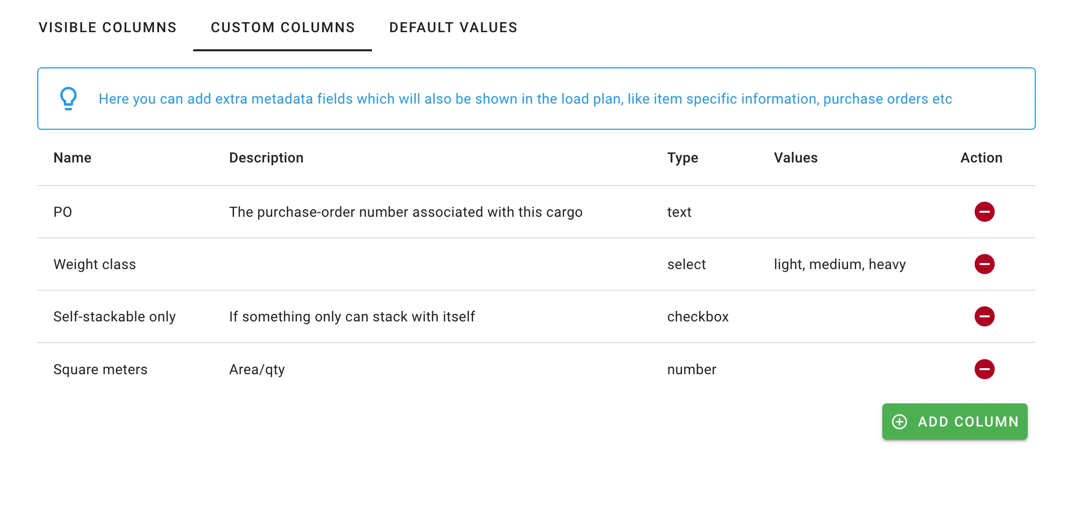Custom columns