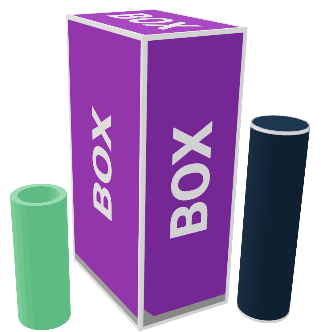 Cylinders of different diameters planned alongside a box