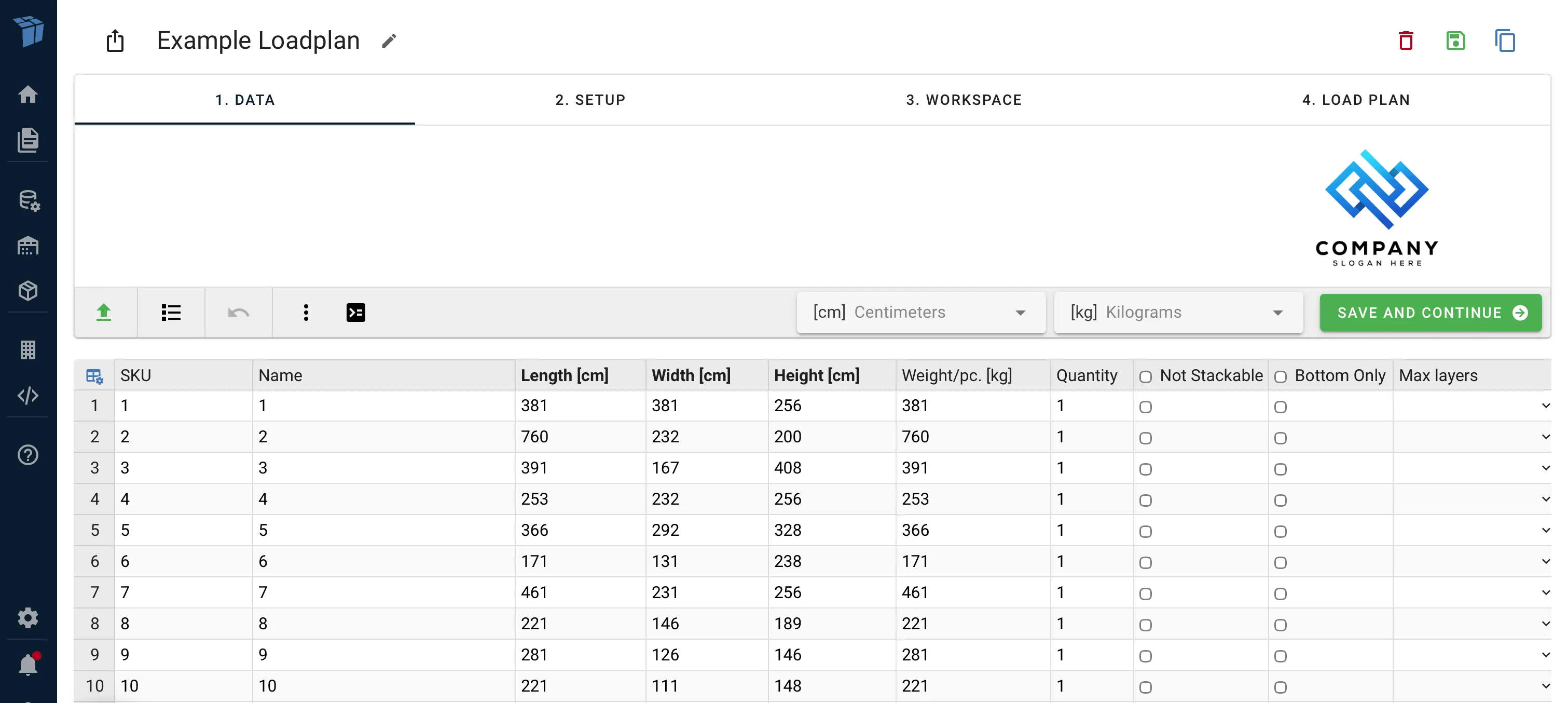 1. Data view with cargoes
