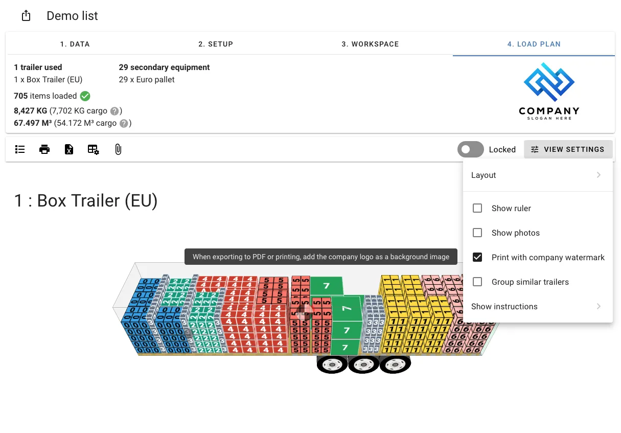 Print with company watermark toggle