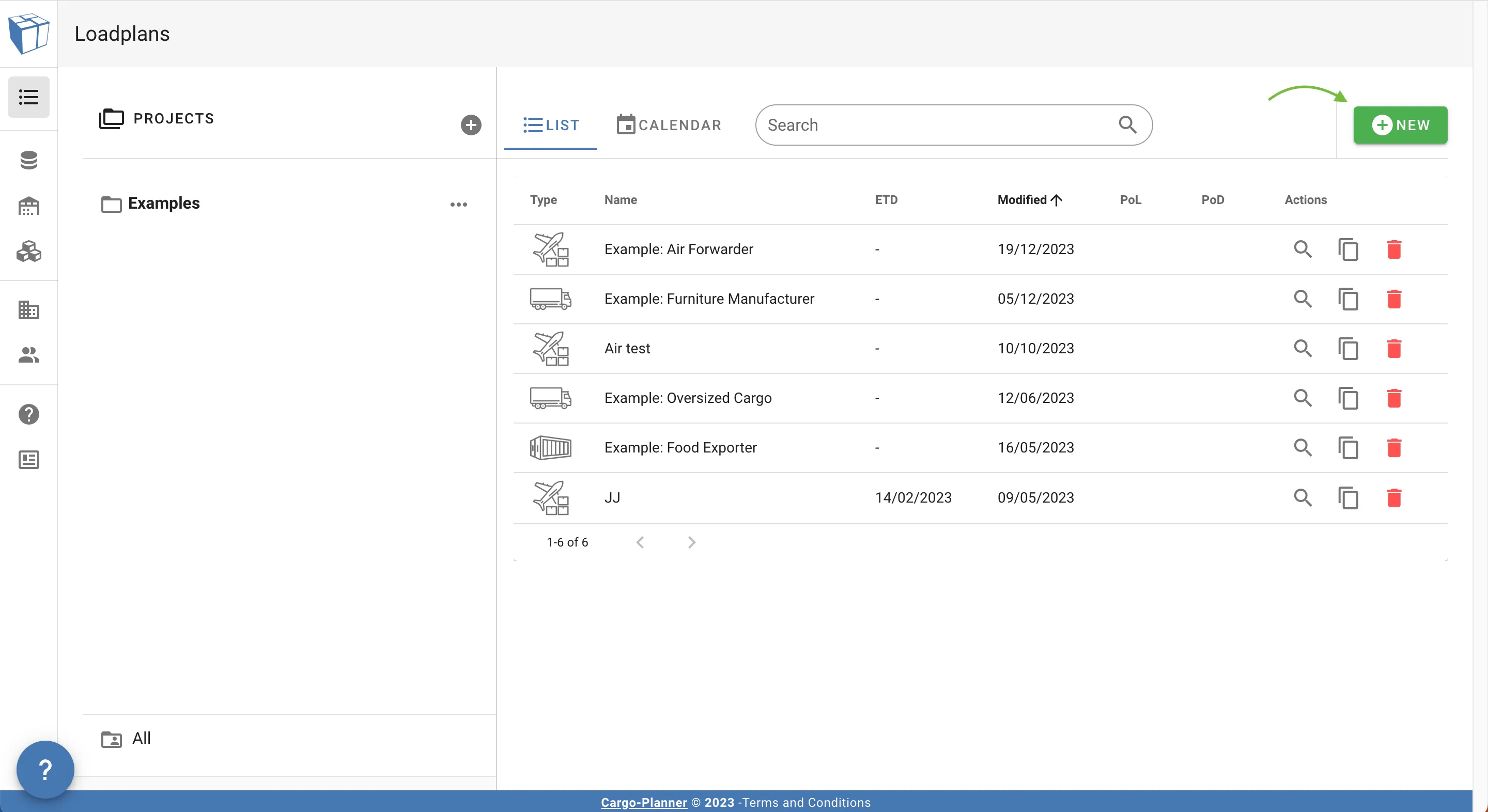 Load plans view