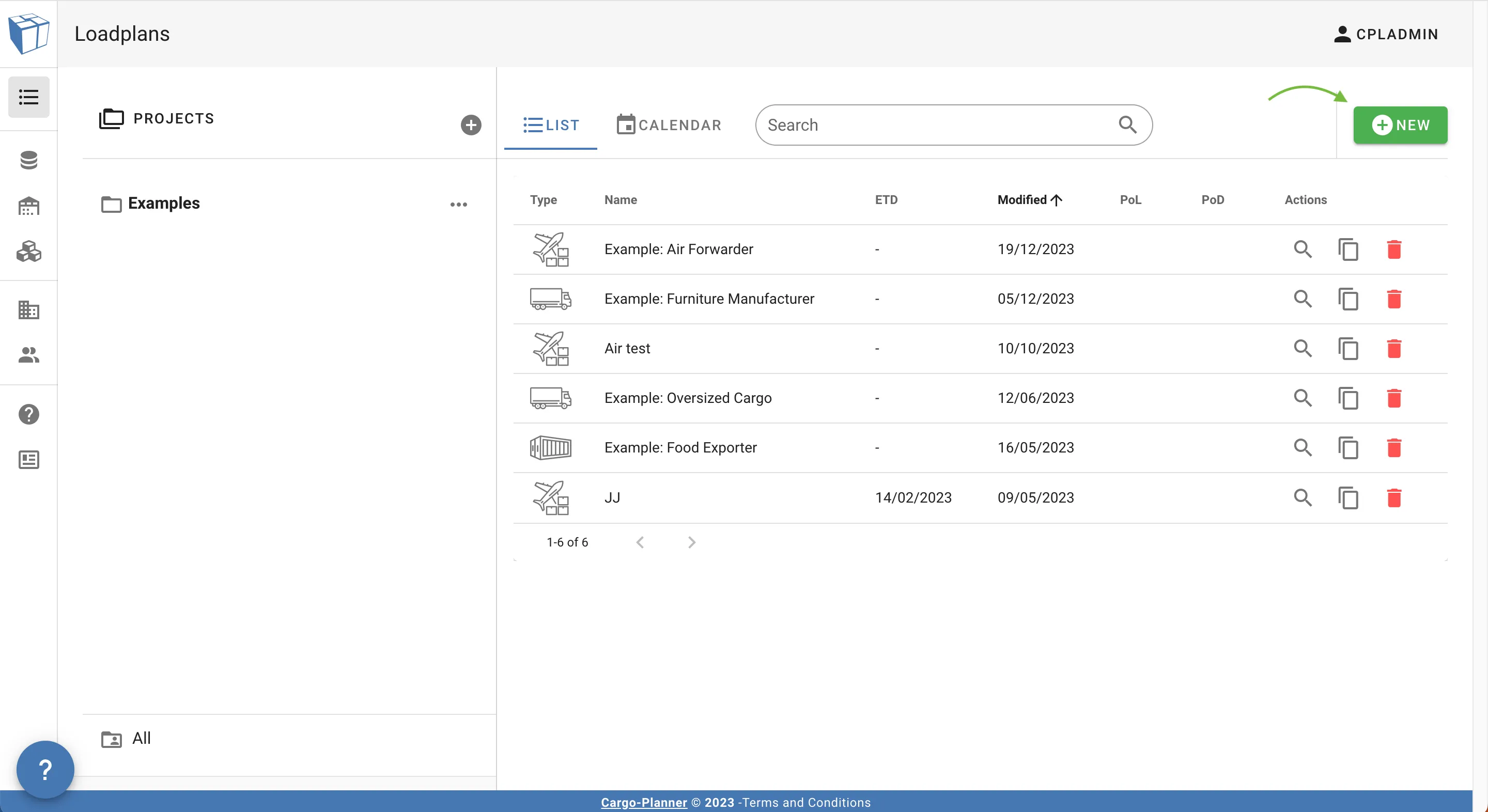 Load plans view