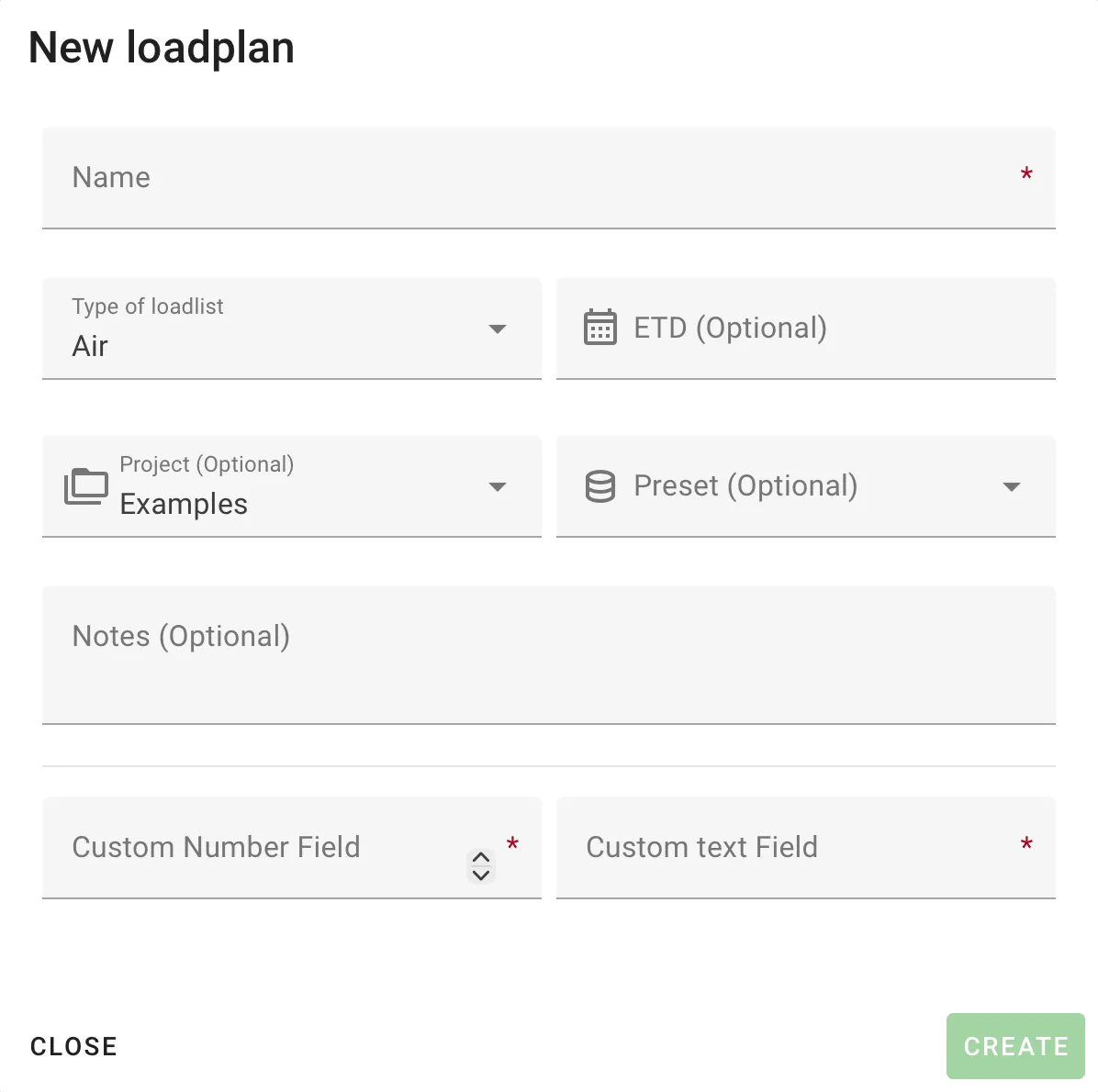 New list dialog