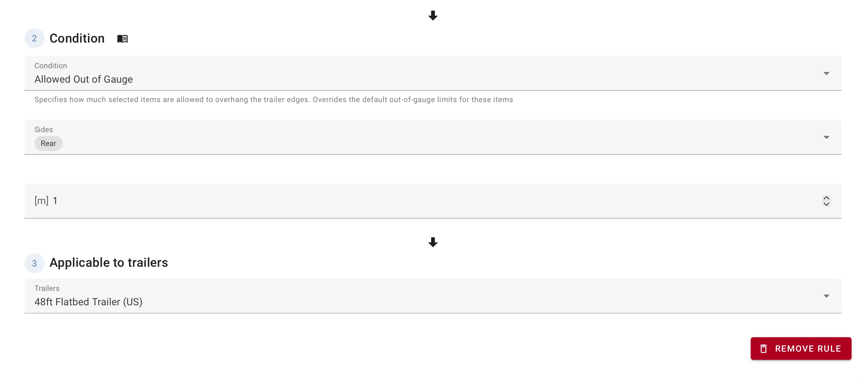Allowed Out of Gauge rule editor with Sides and Distance configured