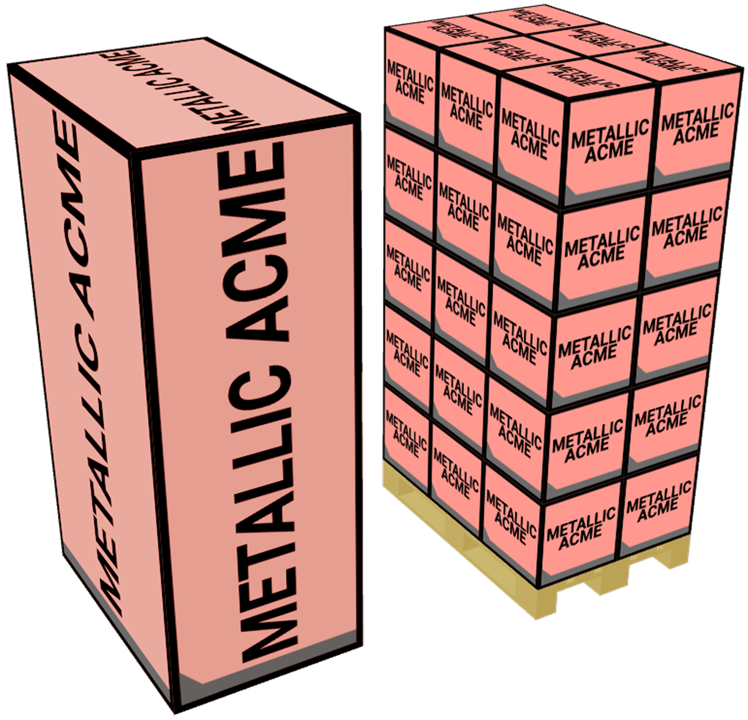 A single carton beside a full pallet packed with the same carton