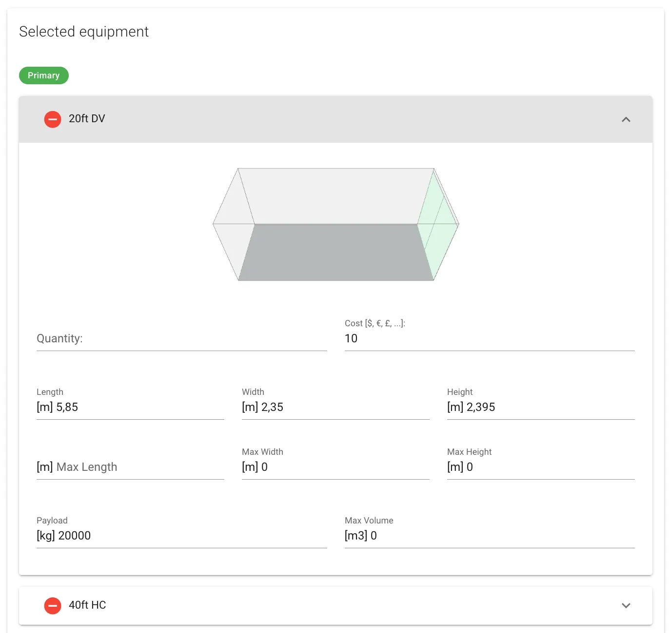 Selected container expanded