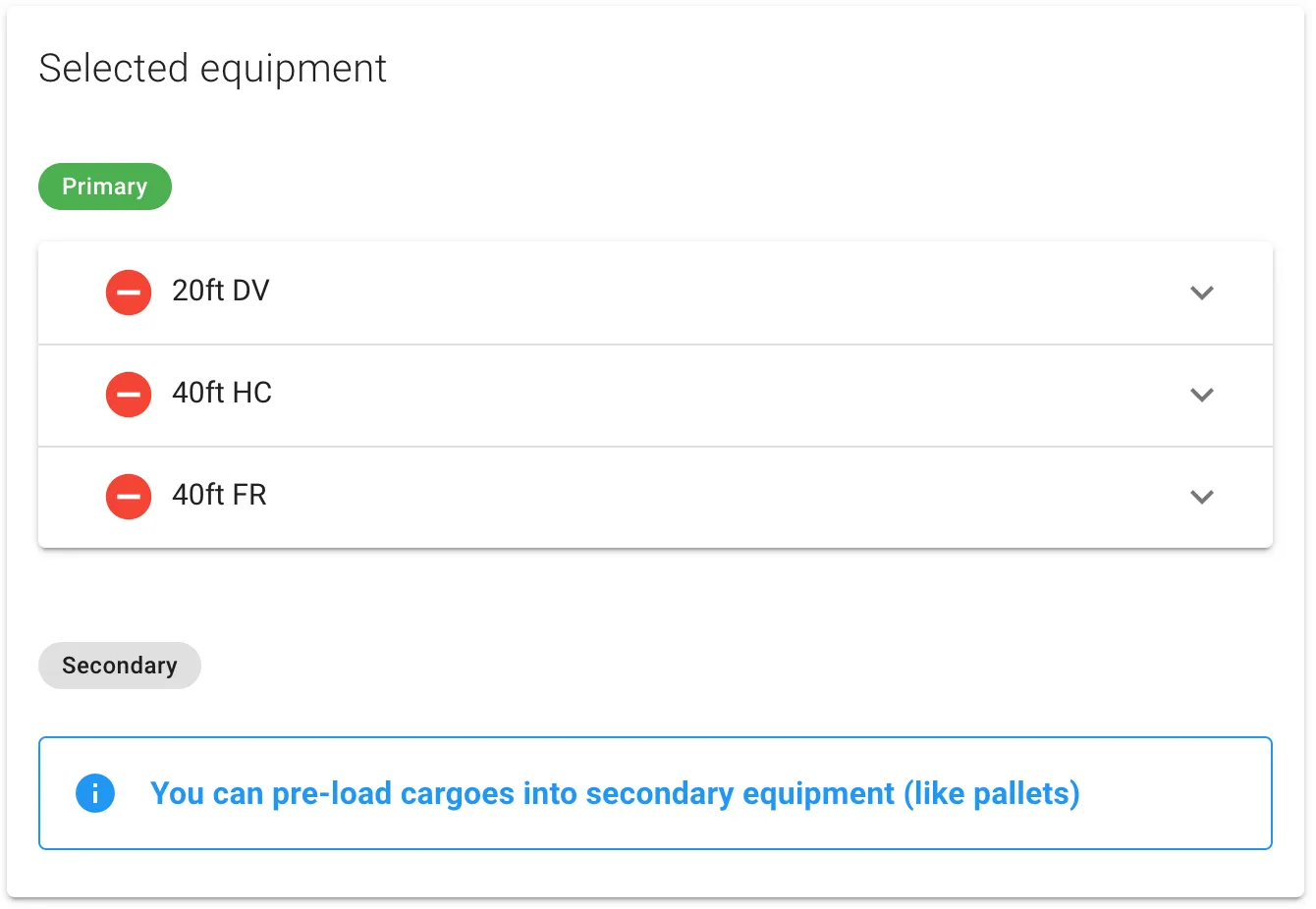 Selected container with a 40ft FR added