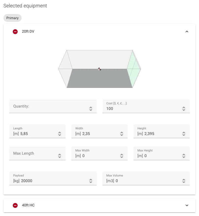 Selected container expanded
