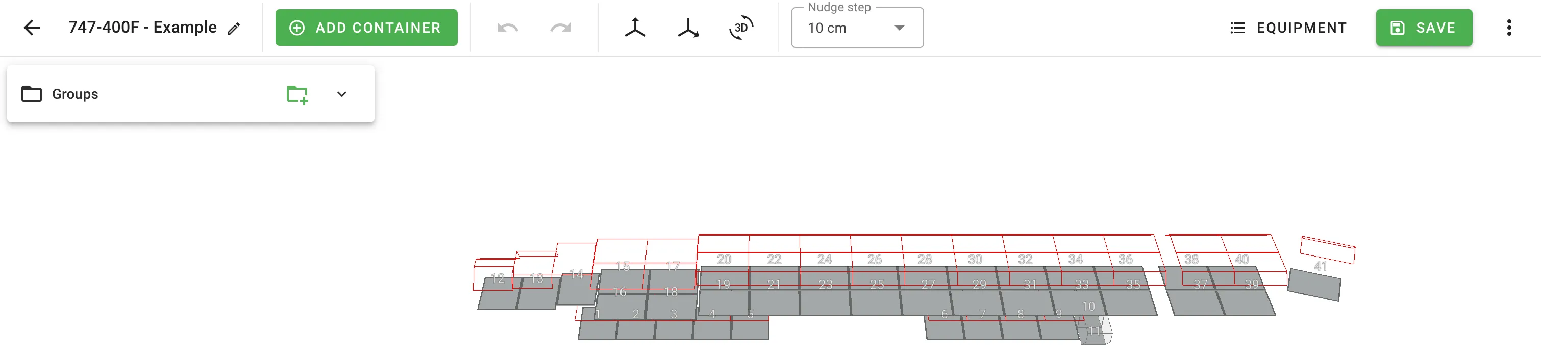 Set Builder editor with the groups panel on the left and the 3D scene showing a road train