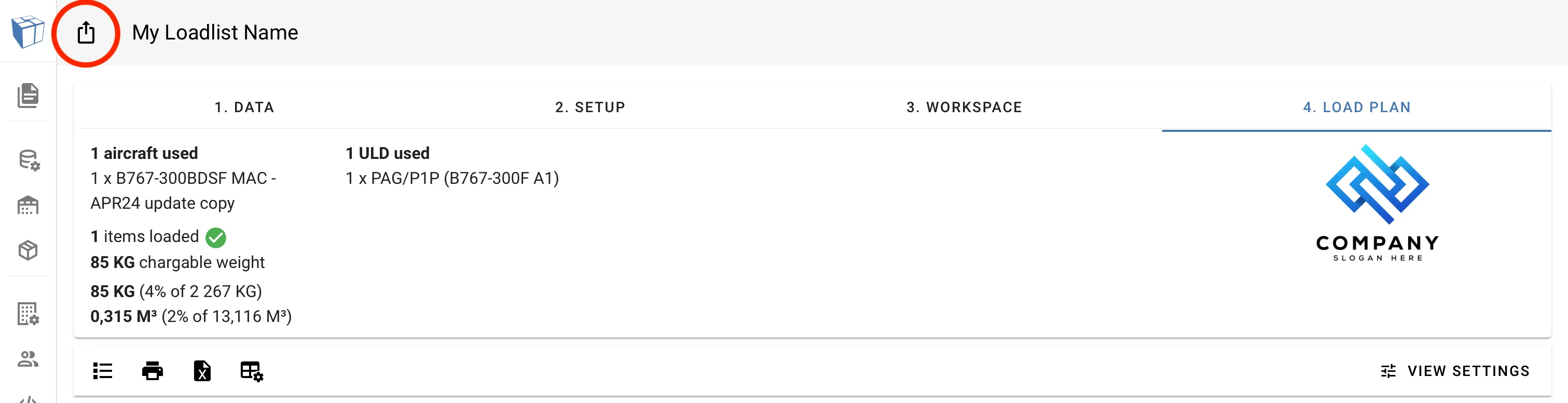 Load plan header