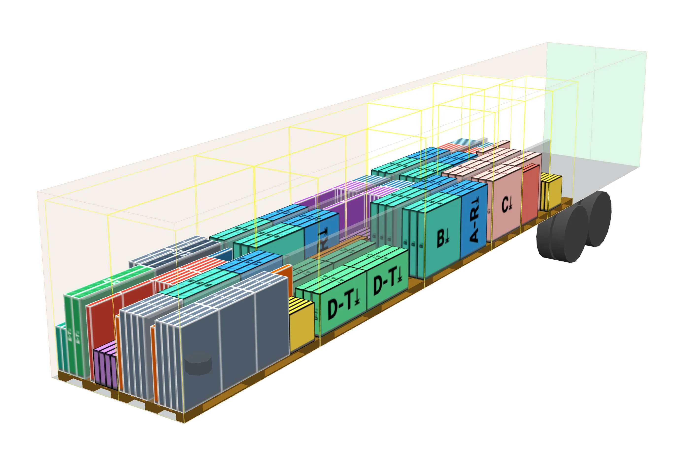 A 53 ft trailer with windows loaded on custom built pallets